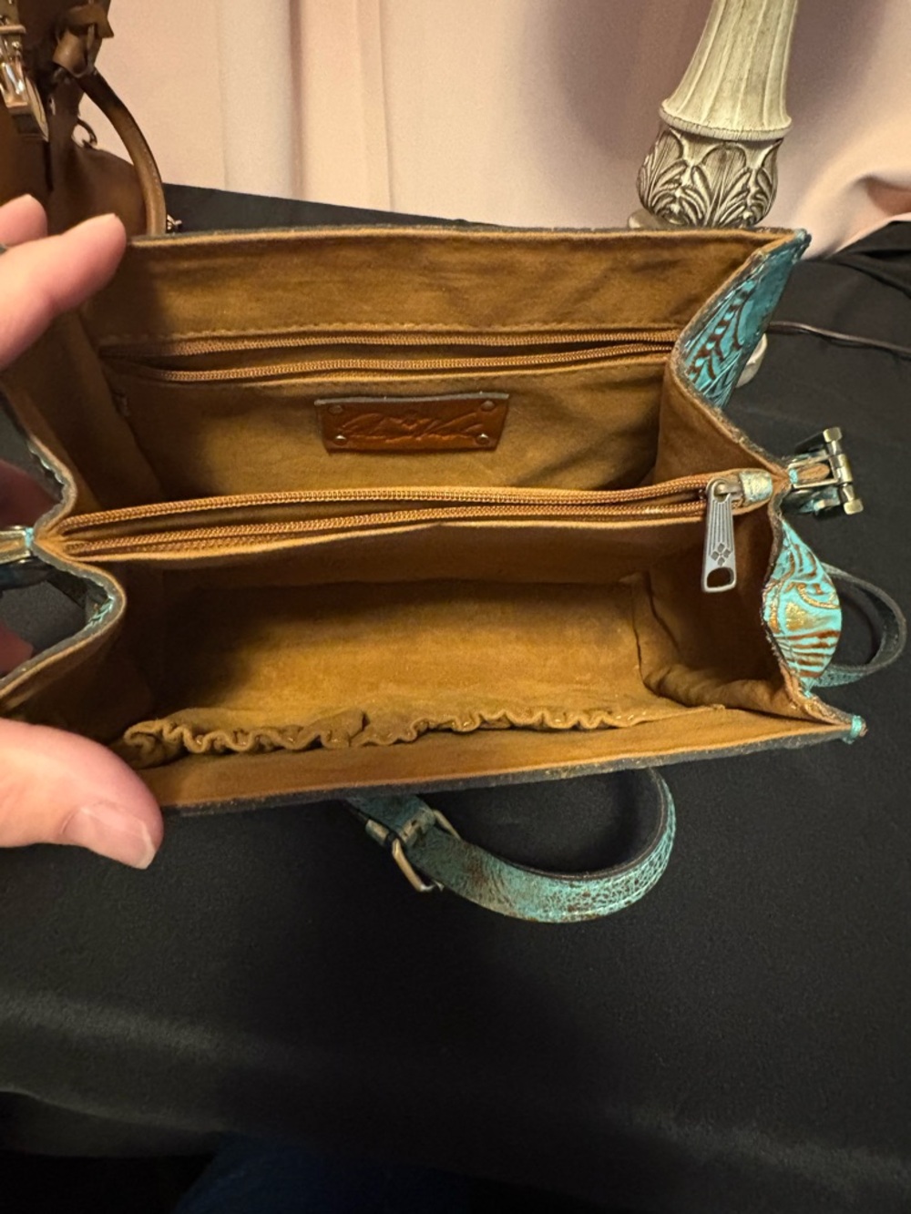 Patricia Nash Turquoise and gold Embossed Leather Crossbody Bag - Picture 6 of 11